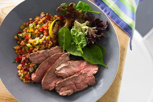 Dorper Lamb Rump Steaks with Red Lentil Salad